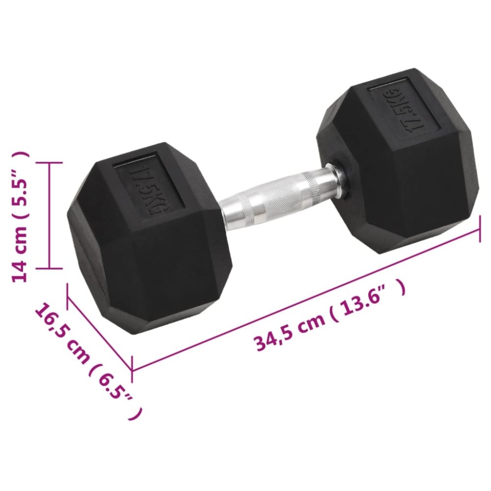 17.5 kg Hex Dumbbell – Rubber - Coated Cast Iron