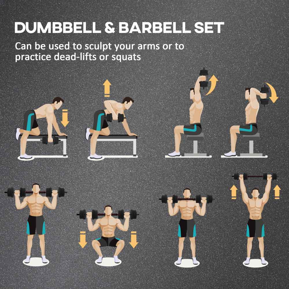 2 in 1 - Adjustable Dumbbell Barbell Set 20KG