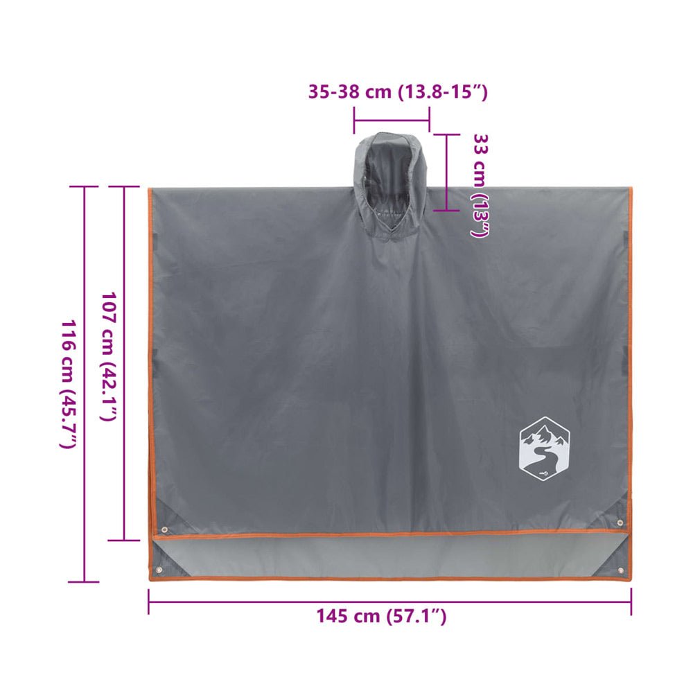2 - in - 1 Rain Poncho / Picnic Blanket Grey & Orange