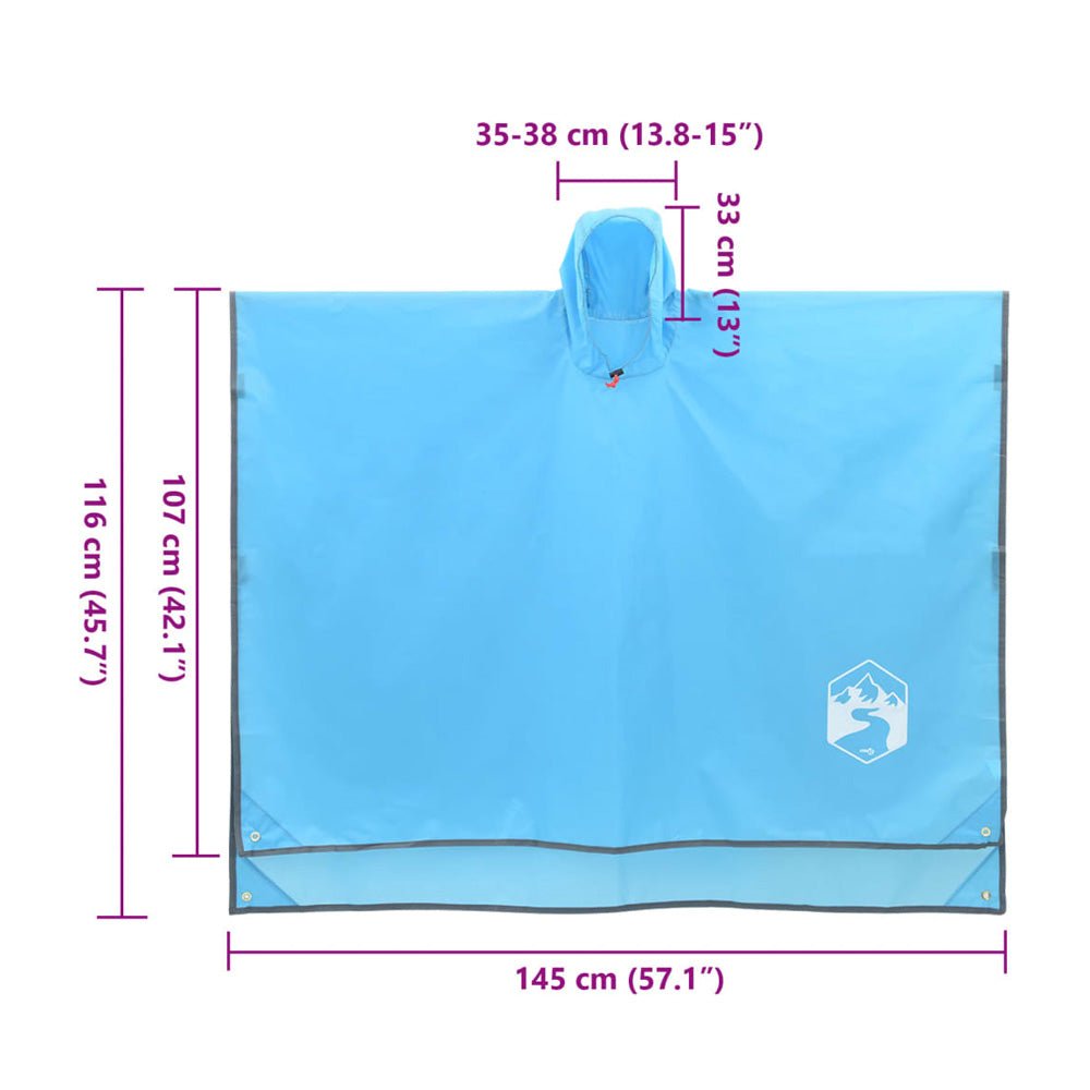 2 - in - 1 Rain Poncho with Hood – Blue 223x145 cm - Fittux