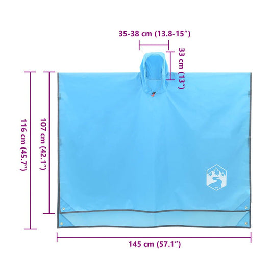 2 - in - 1 Rain Poncho with Hood – Blue 223x145 cm - Fittux
