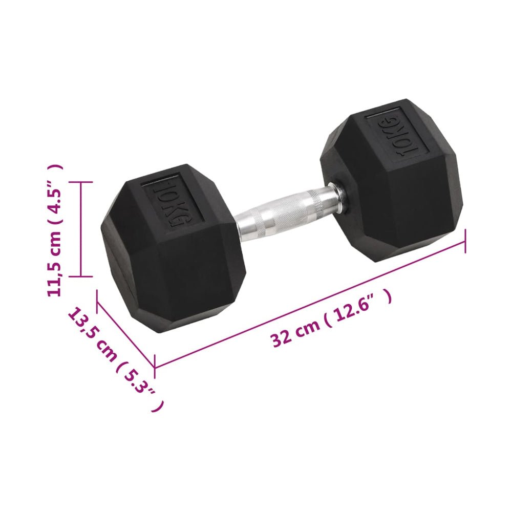 2 x 10kg Hex Cast Iron Dumbbells
