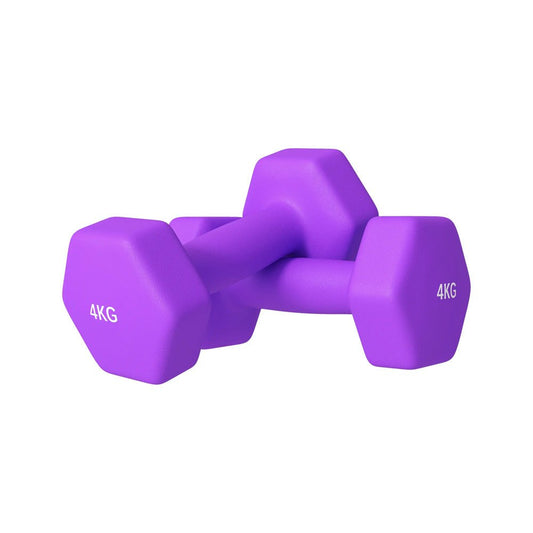 2 x 4kg Hexagonal Dumbbell Weights Set with Non - Slip Grip – Purple - Fittux