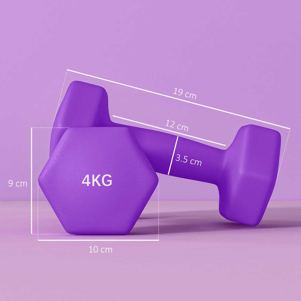 2 x 4kg Hexagonal Dumbbell Weights Set with Non - Slip Grip – Purple
