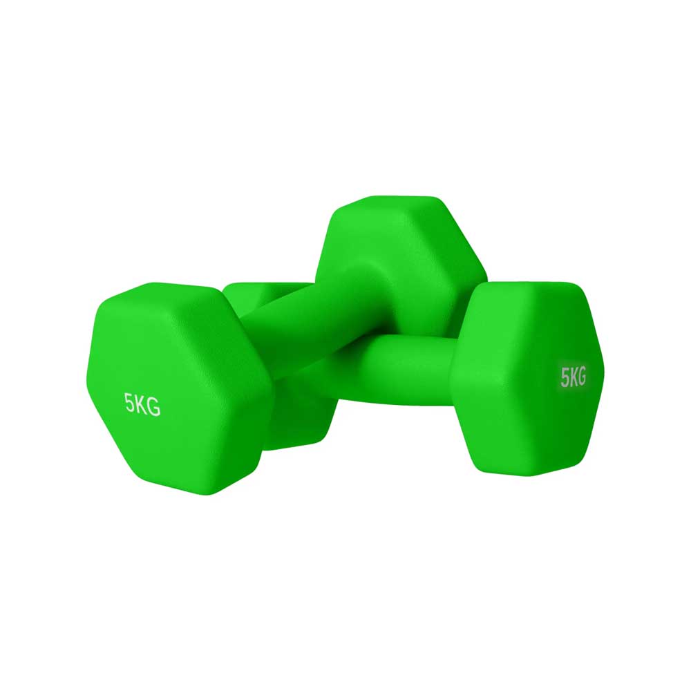 2 x 5kg Hexagonal Dumbbells – Non - Slip Grip, Green