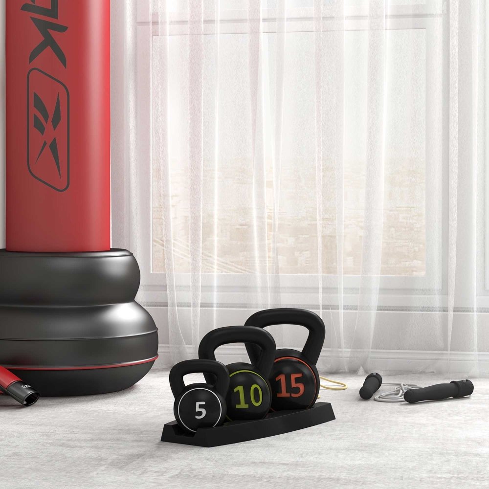 3 - Piece Kettlebell Set – 5lb, 10lb & 15lb with Storage Tray