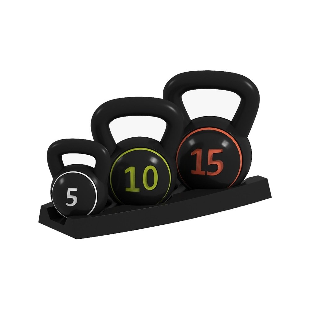 3 - Piece Kettlebell Set – 5lb, 10lb & 15lb with Storage Tray