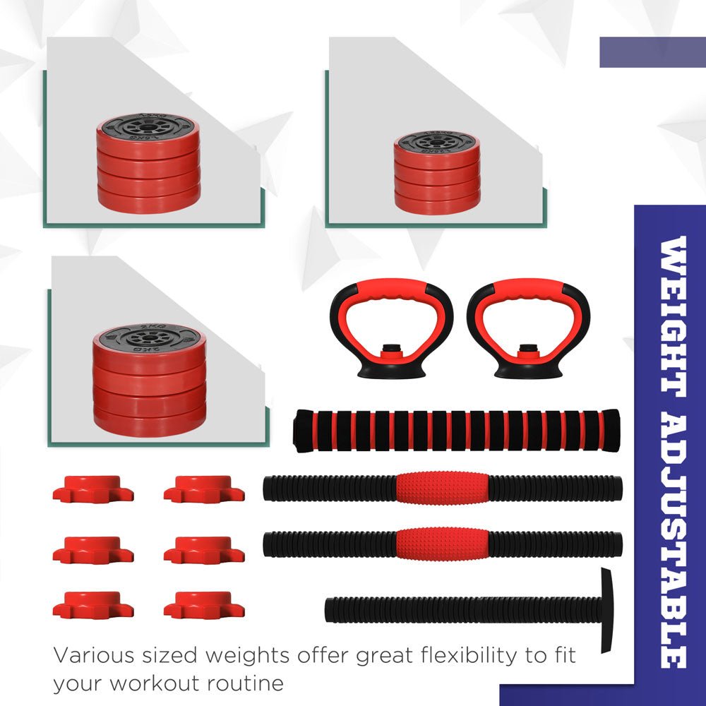 4 - in - 1 Adjustable 20kg Dumbbell & Barbell Weights Set