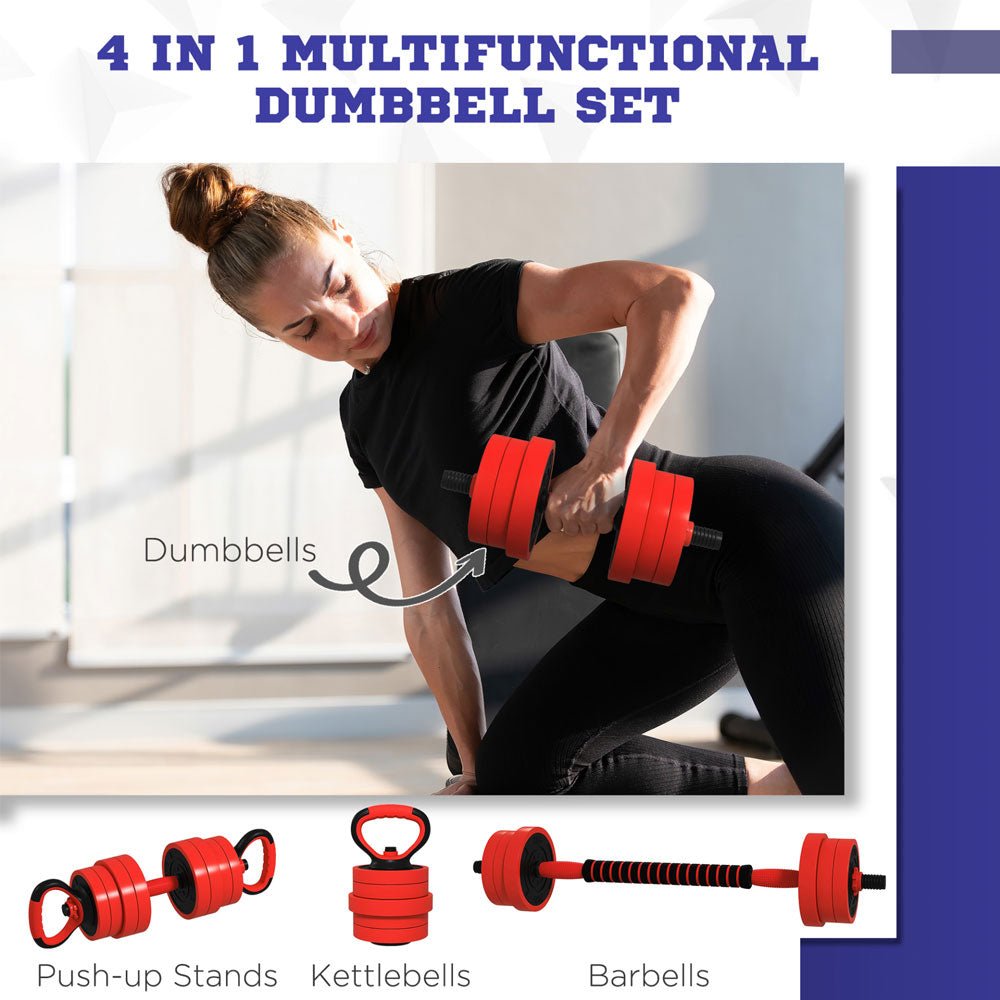 4 - in - 1 Adjustable 20kg Dumbbell & Barbell Weights Set