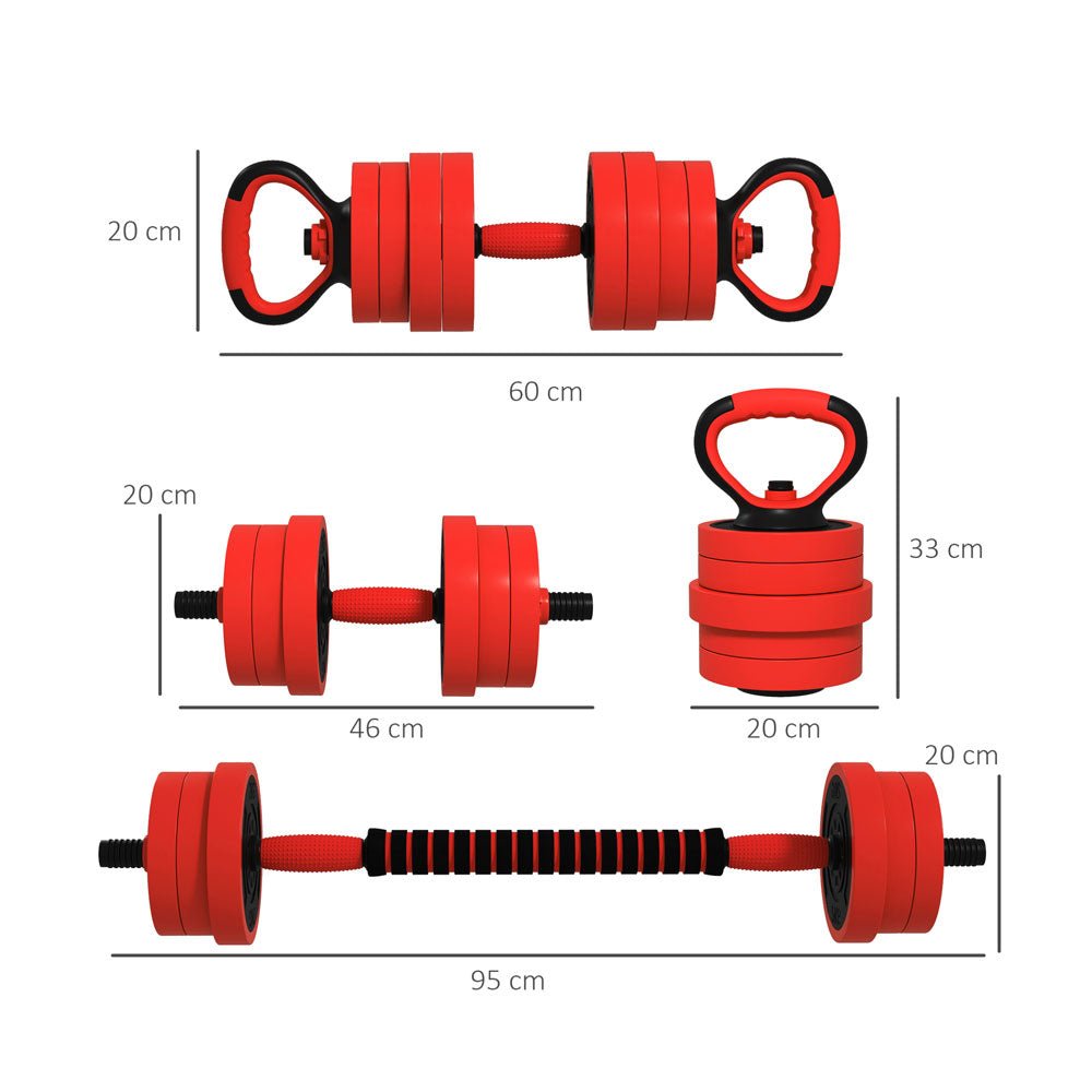 4 - in - 1 Adjustable 20kg Dumbbell & Barbell Weights Set