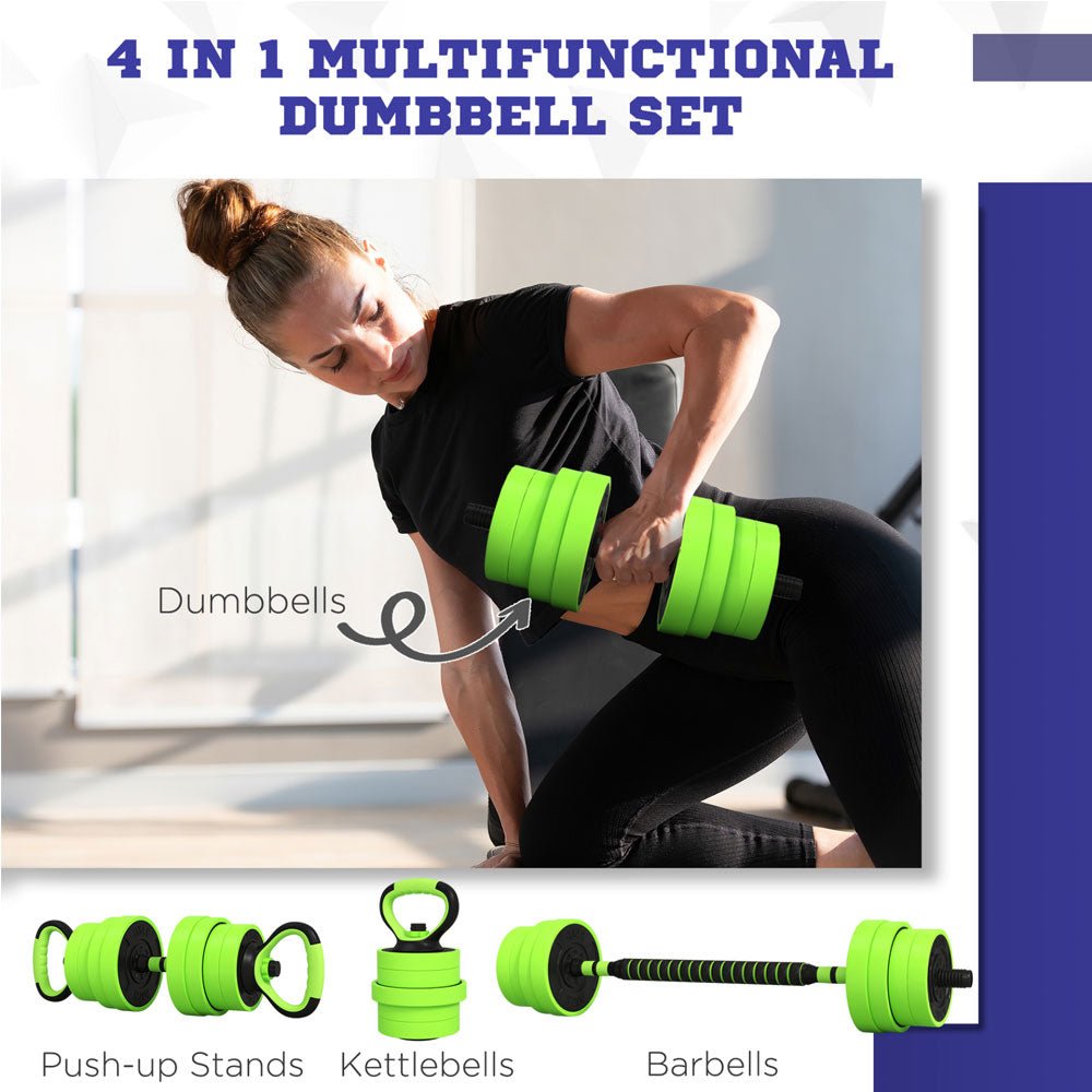 4 - in - 1 Adjustable 30kg Dumbbell & Barbell Weights Set