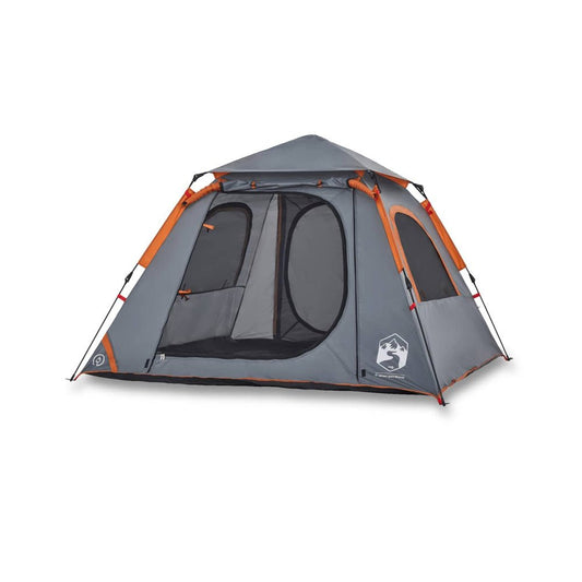 4 - Person Dome Camping Tent – Grey & Orange with Quick - Release Setup - Fittux