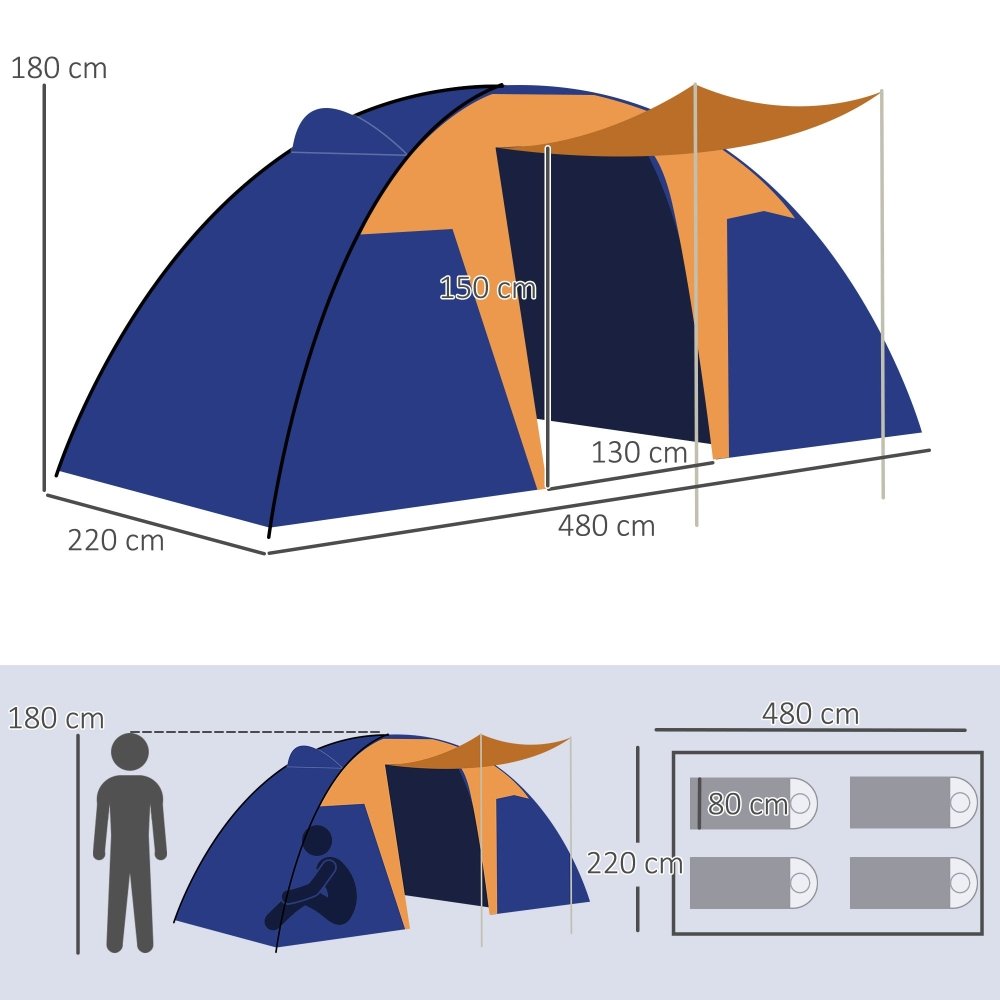 4 - Person Tunnel Tent with Dual Bedrooms