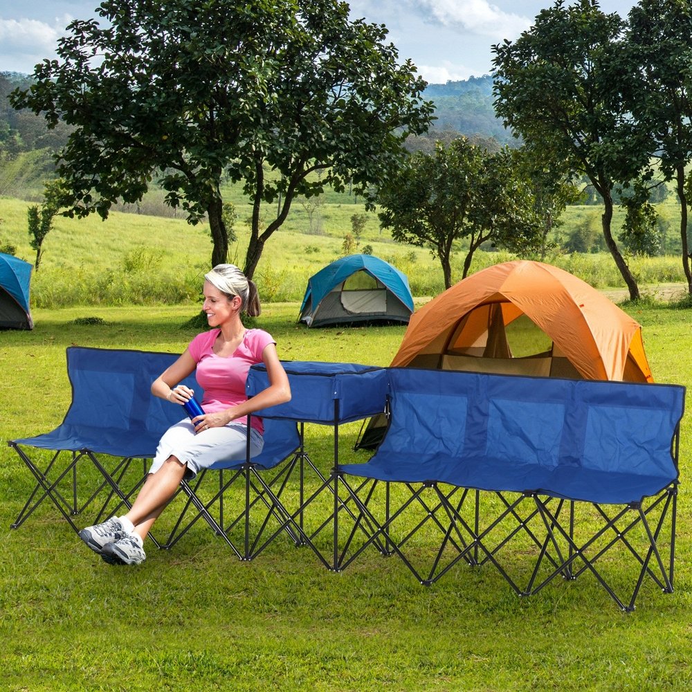 6 - Seater Folding Camping Bench with Built - In Cooler