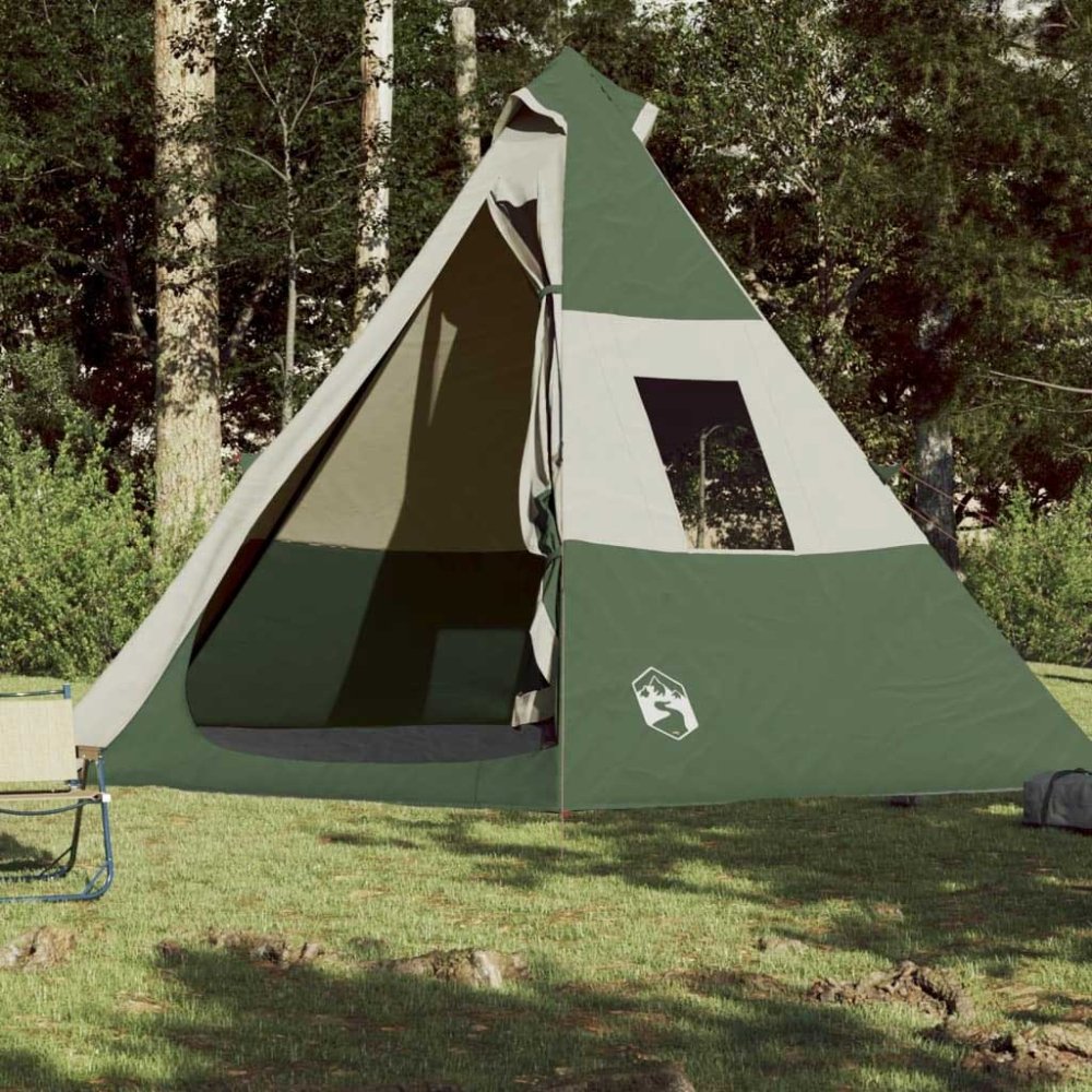 7 - Person Green Tipi Tent with E - Port