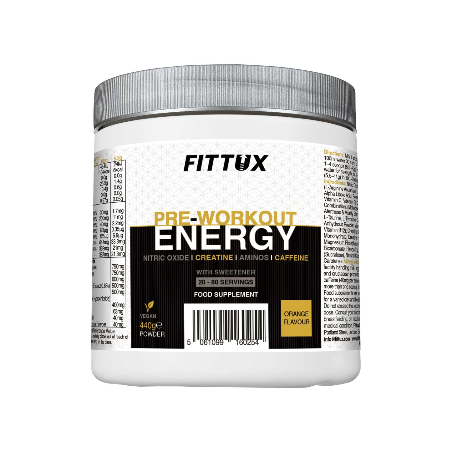 Front view of Fittux Pre-workout Energy