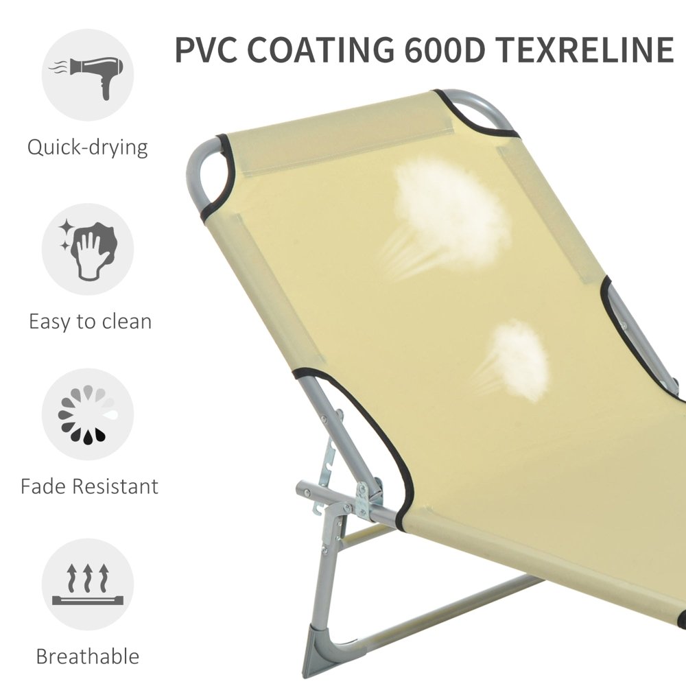 Adjustable Folding Camping Bed - Beige / Green