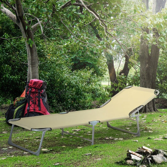 Adjustable Folding Camping Bed - Beige / Green