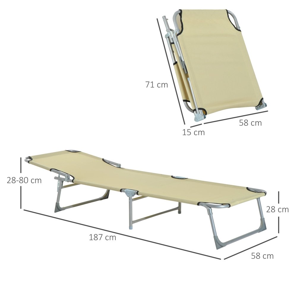 Adjustable Folding Camping Bed - Beige / Green