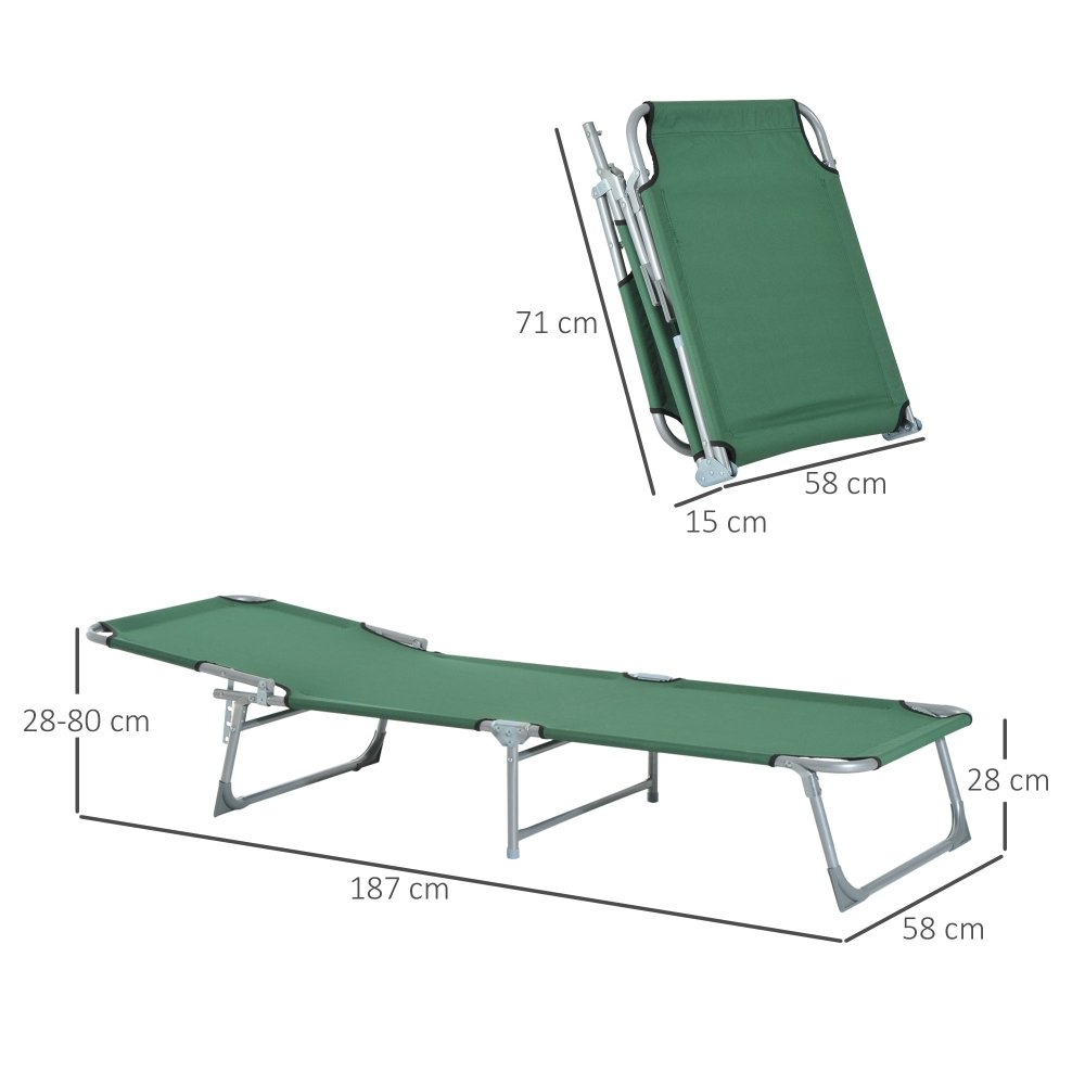 Adjustable Folding Camping Bed - Beige / Green