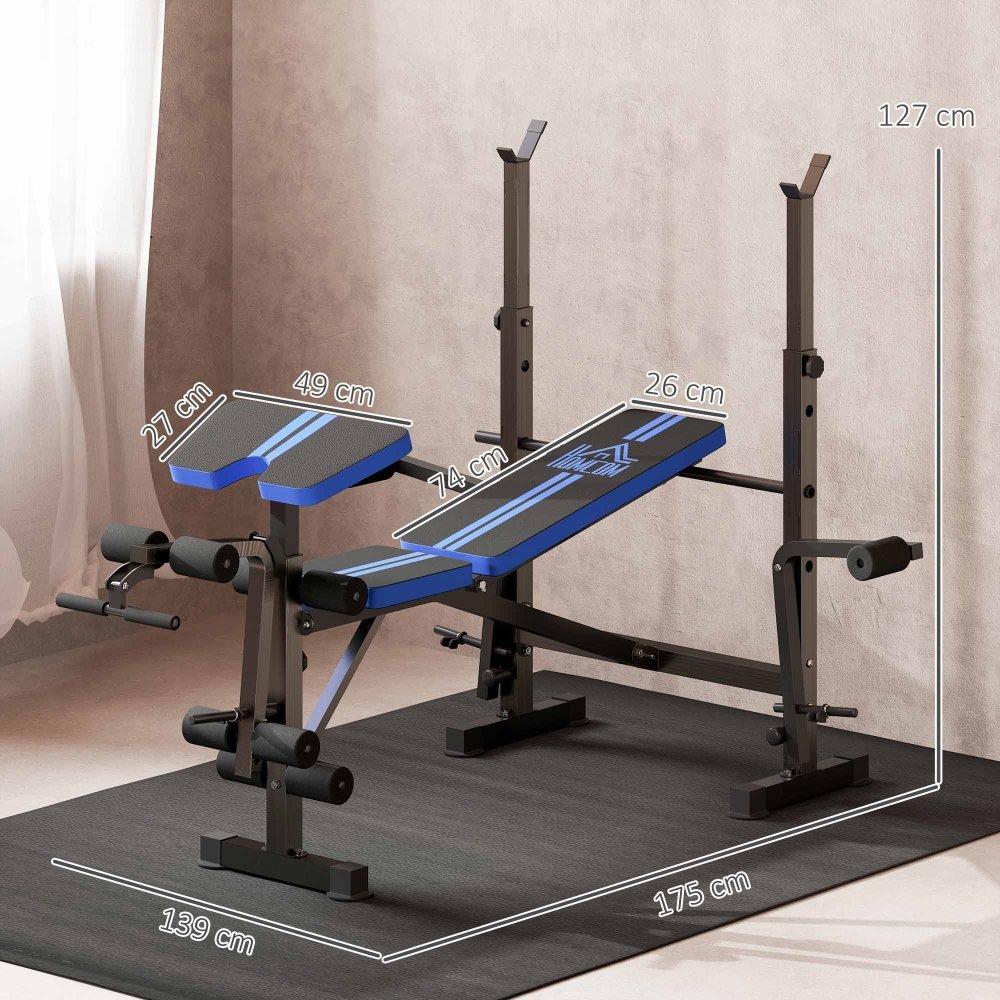Adjustable Weight Bench with Squat Rack & Leg Curl