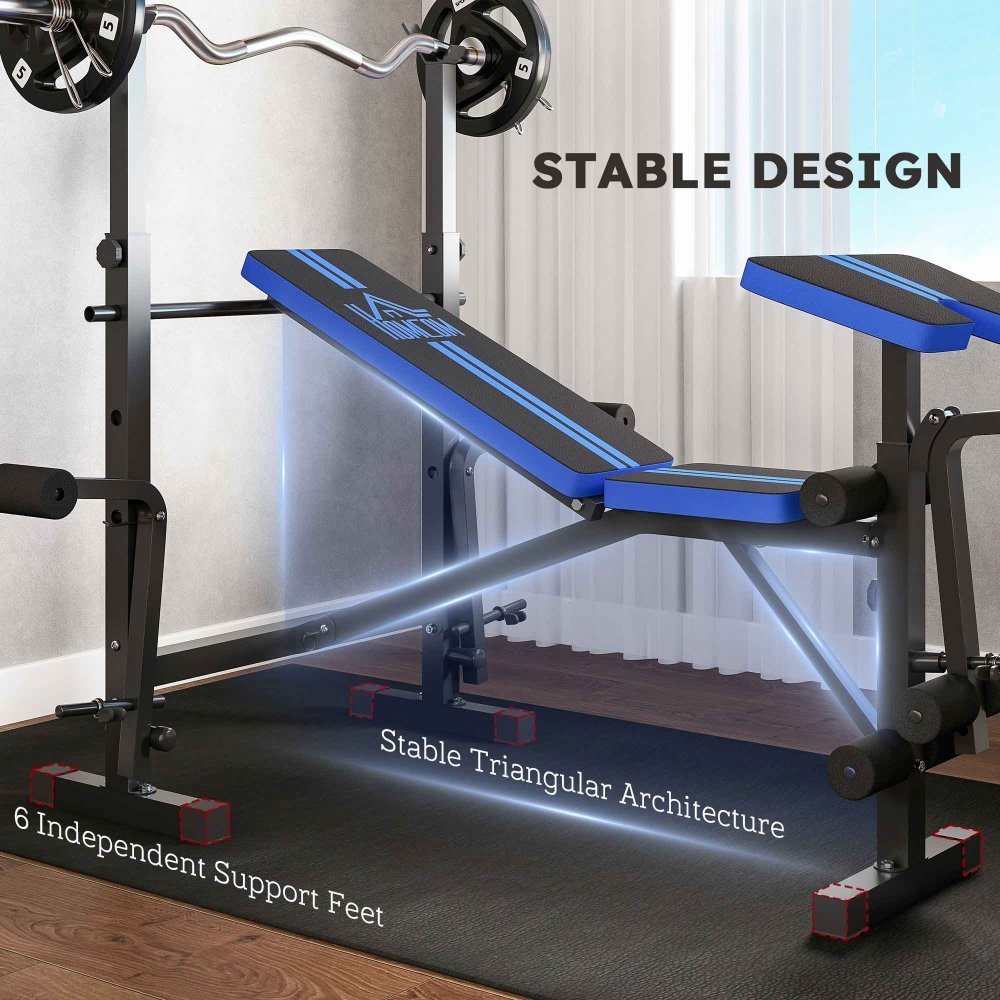 Adjustable Weight Bench with Squat Rack & Leg Curl