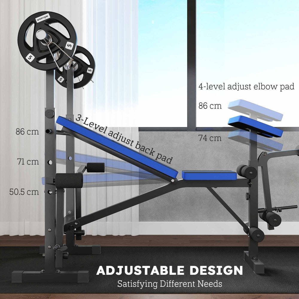 Adjustable Weight Bench with Squat Rack & Leg Curl