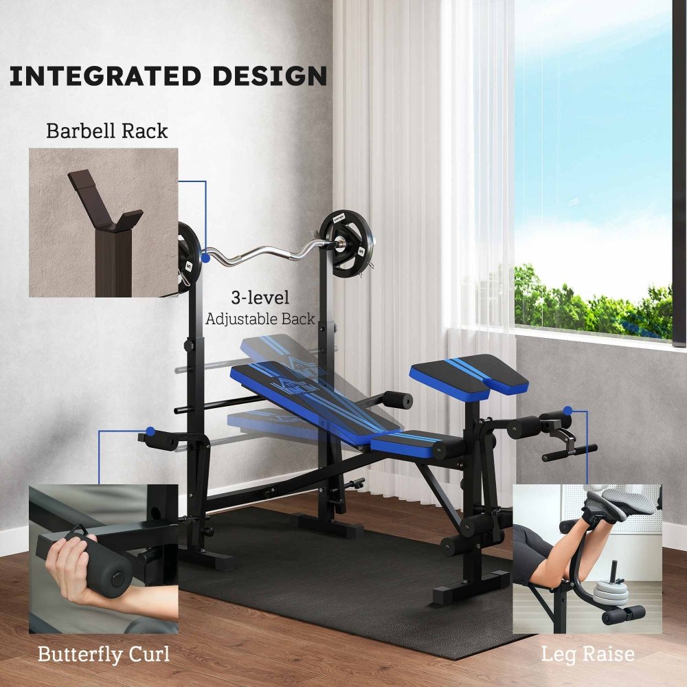 Adjustable Weight Bench with Squat Rack & Leg Curl