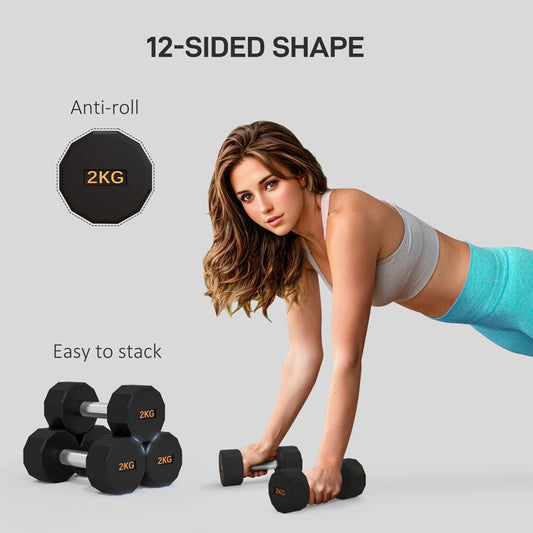 Anti - Roll 12 sided Dumbbell Set 2 x 2kg