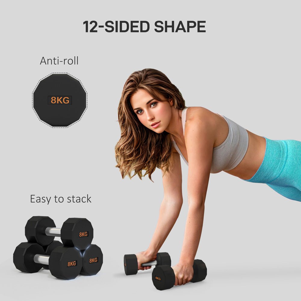 Anti - Roll 12 sided Dumbbell Set 2 x 8kg