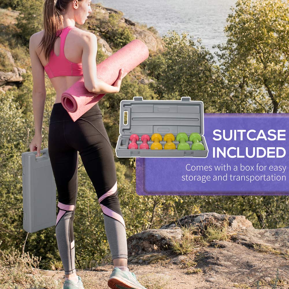 Compact Dumbbell Set with Case – 3 Pairs (0.5kg to 1.5kg)