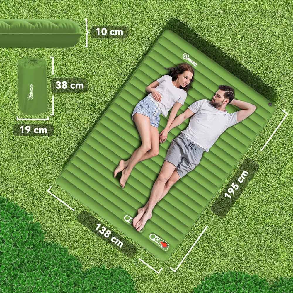 Double Inflatable Camping Mattress - Green / Navy Blue