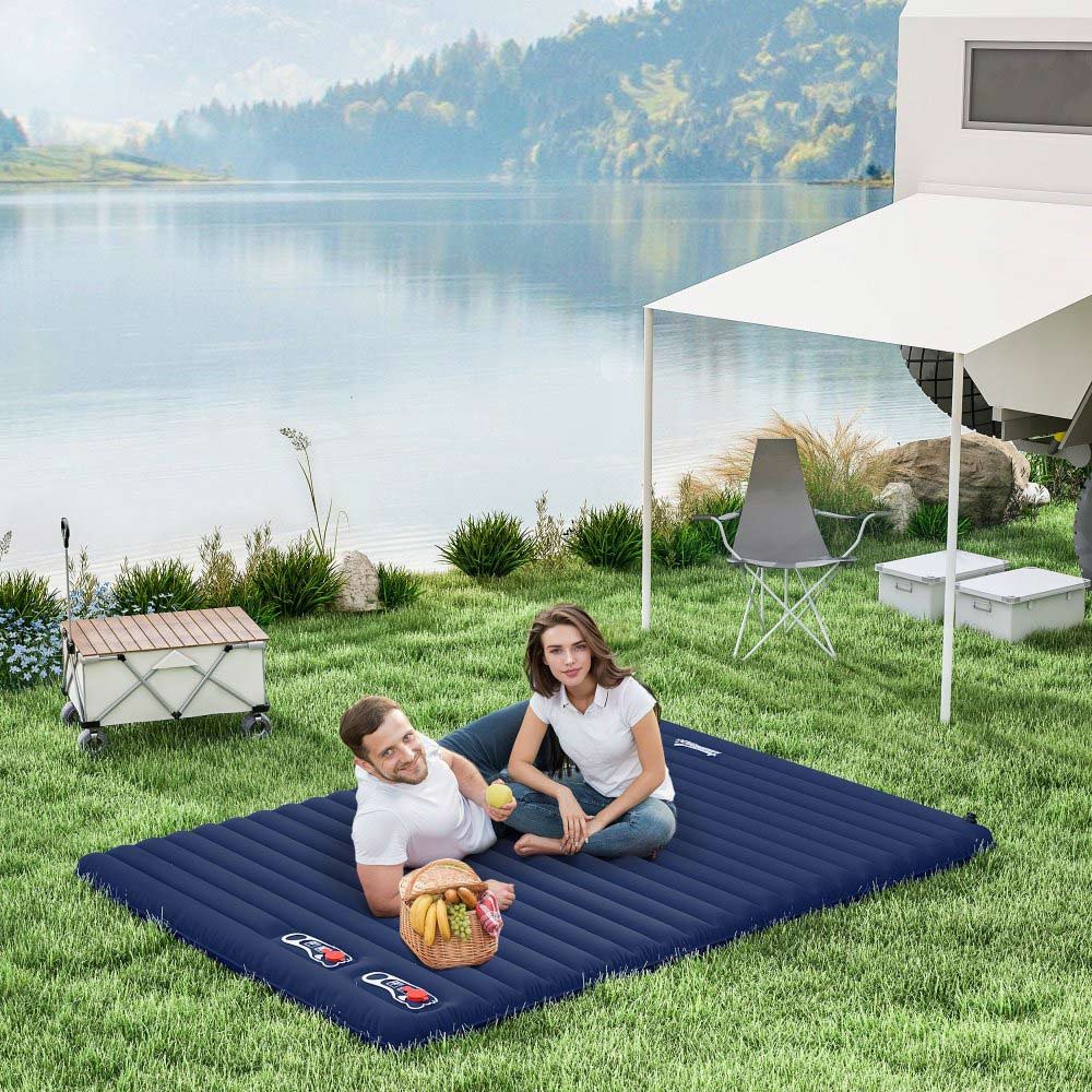 Double Inflatable Camping Mattress - Green / Navy Blue