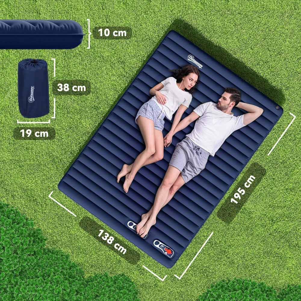 Double Inflatable Camping Mattress - Green / Navy Blue