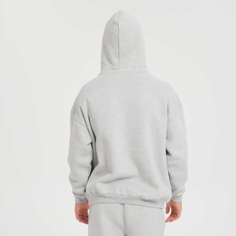 Fittux Oversized Stitched Logo Hoodie – Brown & Grey Heavyweight Pullover