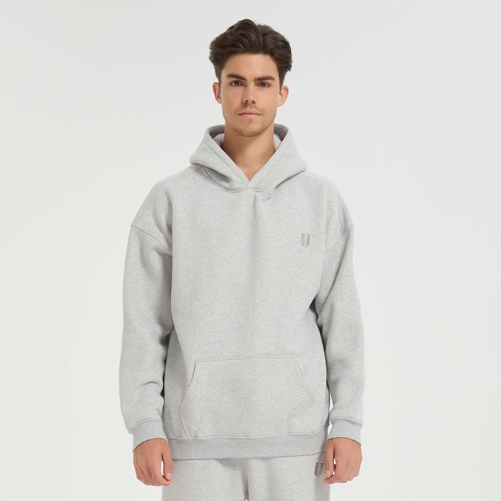 Fittux Oversized Stitched Logo Hoodie – Brown & Grey Heavyweight Pullover