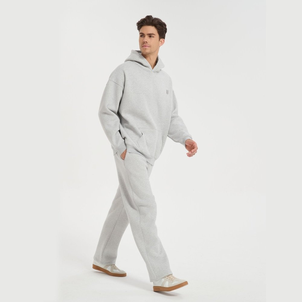 FITTUX Oversized Stitched Logo Tracksuit Bottoms - Brown & Grey