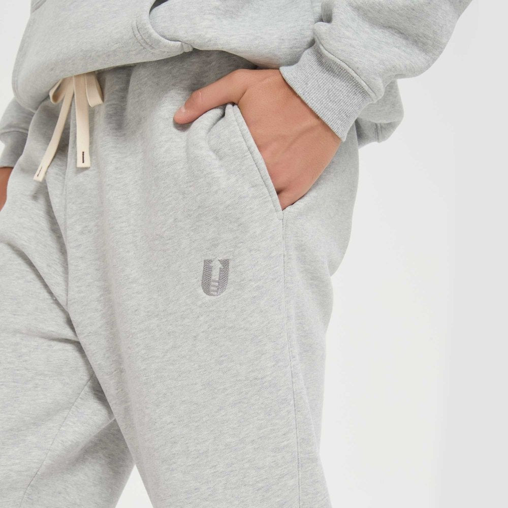 FITTUX Oversized Stitched Logo Tracksuit Bottoms - Brown & Grey