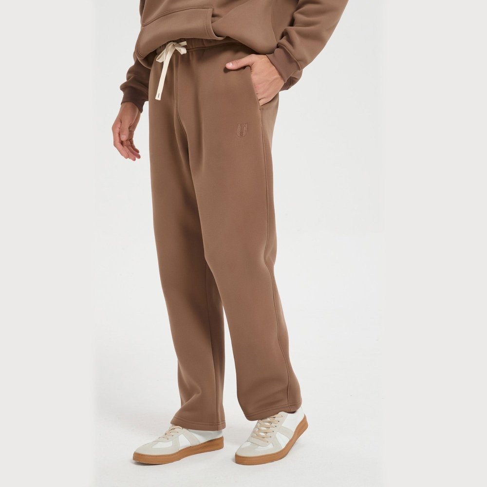 FITTUX Oversized Stitched Logo Tracksuit Bottoms - Brown & Grey