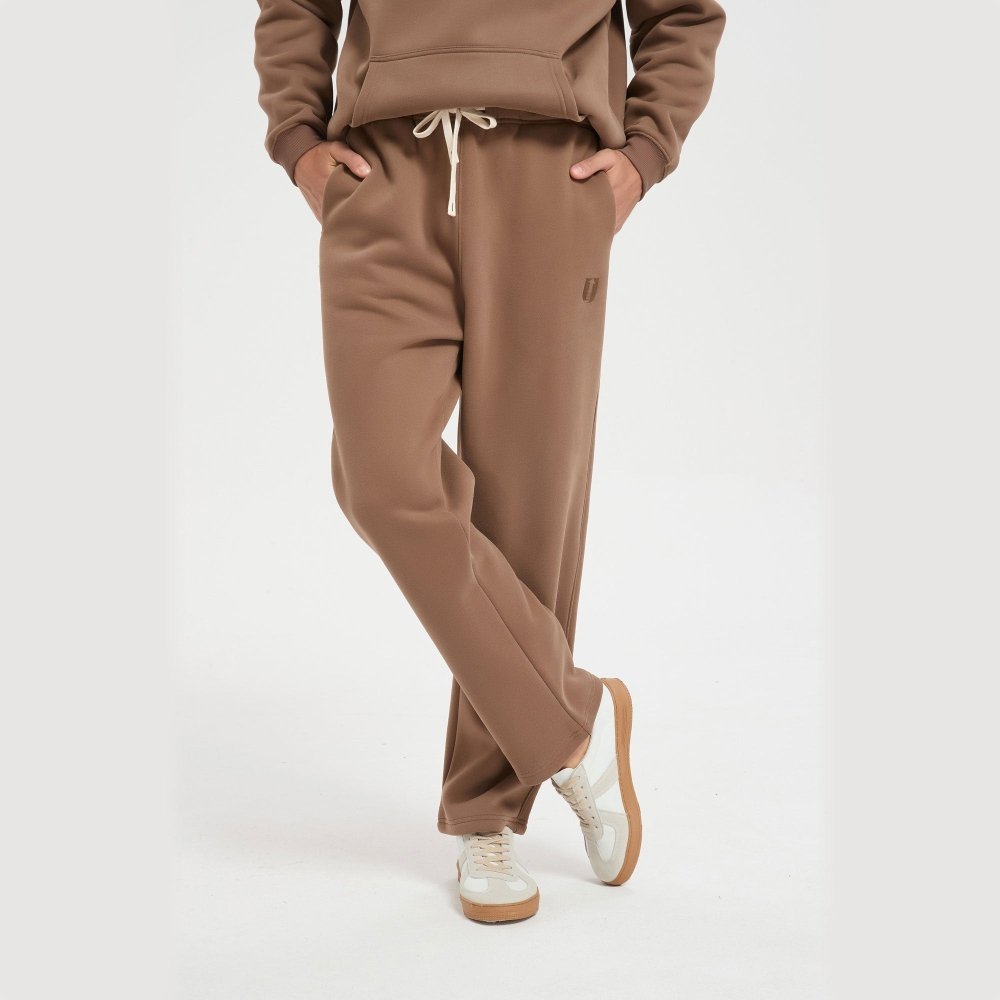 FITTUX Oversized Stitched Logo Tracksuit Bottoms - Brown & Grey