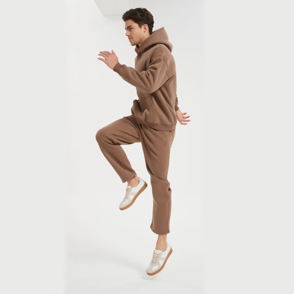 FITTUX Oversized Stitched Logo Tracksuit Bottoms - Brown & Grey