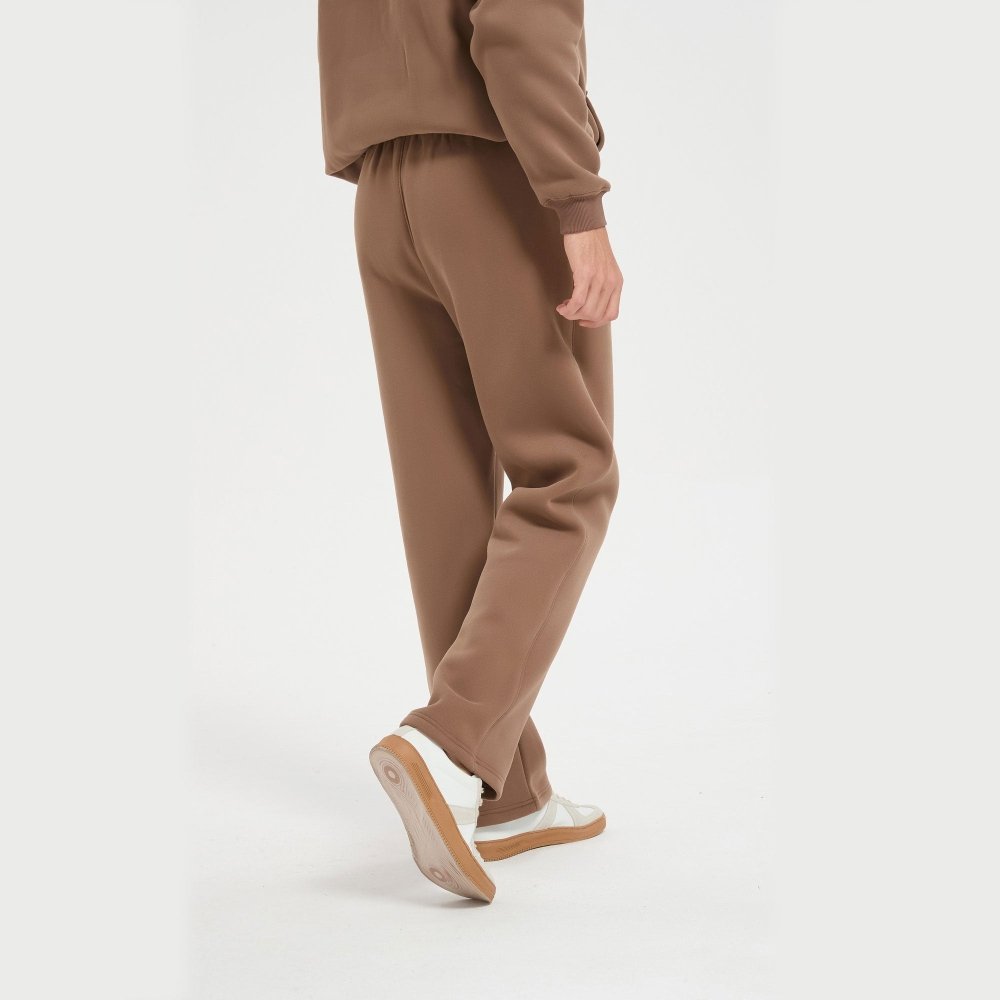 FITTUX Oversized Stitched Logo Tracksuit Bottoms - Brown & Grey