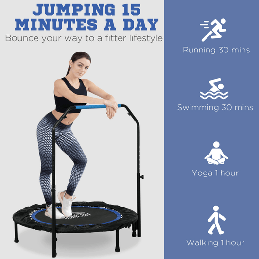 Foldable Mini Fitness Trampoline – Blue, with Adjustable Foam Handle