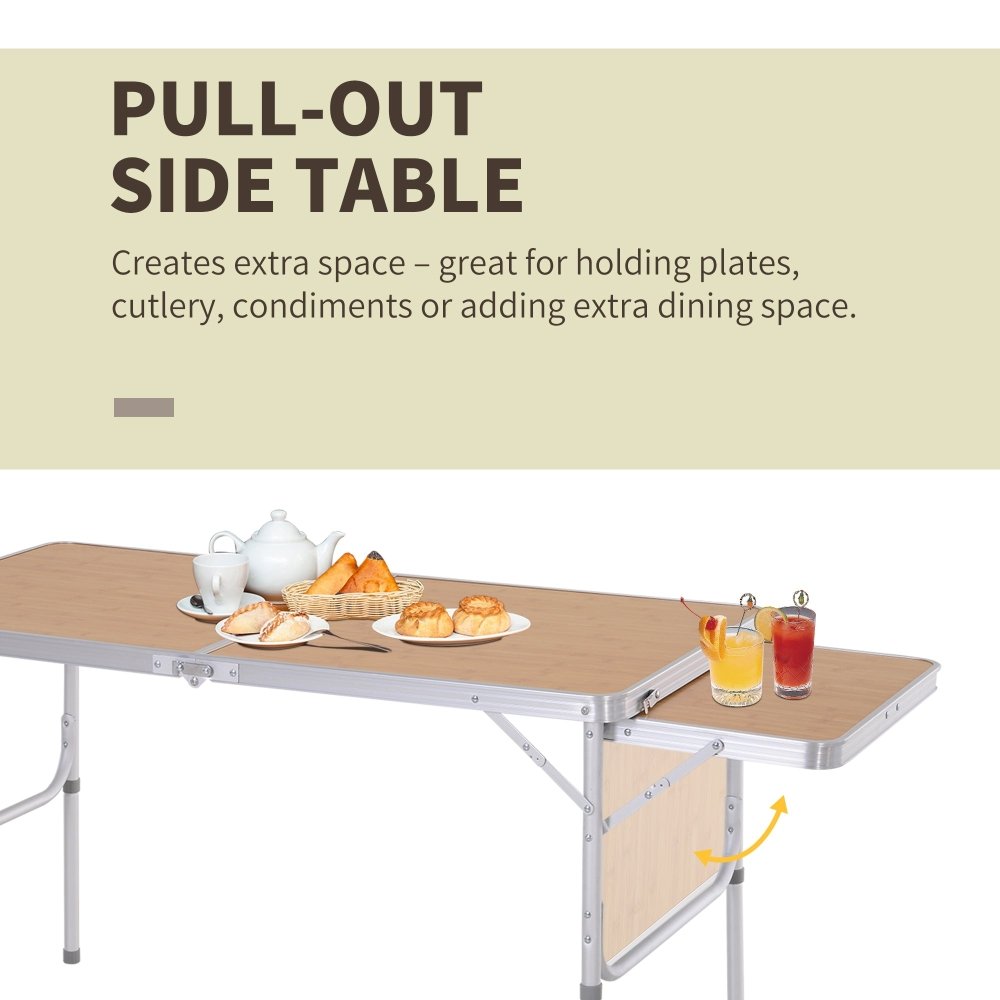 Folding Camping Table with Pull - Out Side Tray