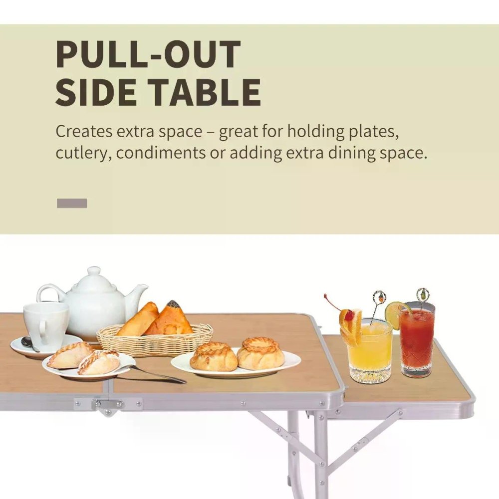 Folding Camping Table with Pull - Out Side Tray