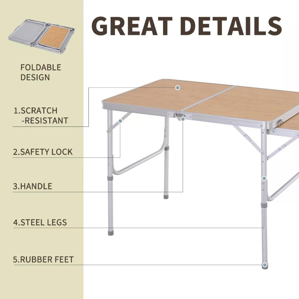 Folding Camping Table with Pull - Out Side Tray