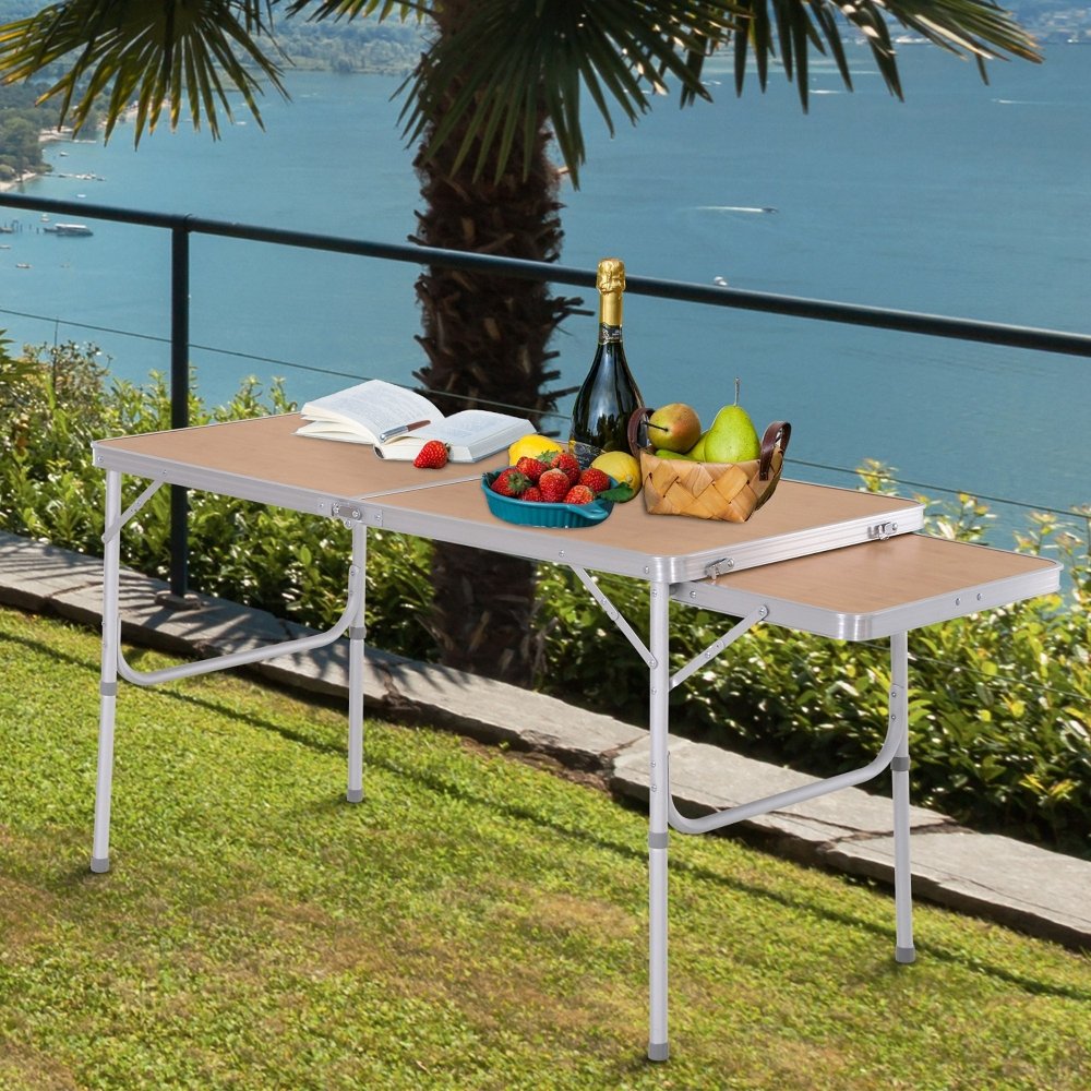 Folding Camping Table with Pull - Out Side Tray