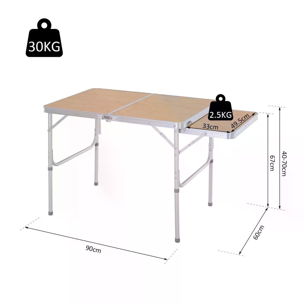 Folding Camping Table with Pull - Out Side Tray