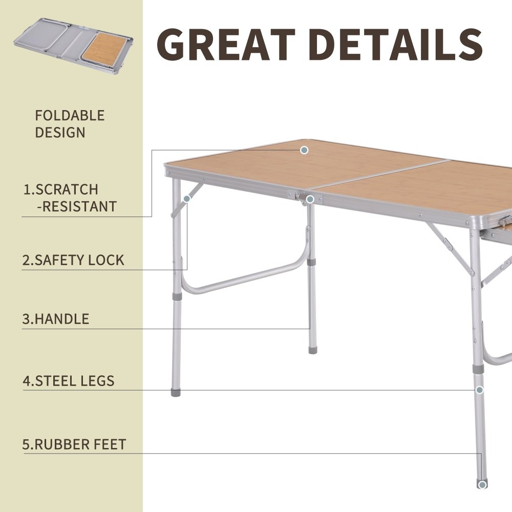 Folding Camping Table with Pull - Out Side Tray