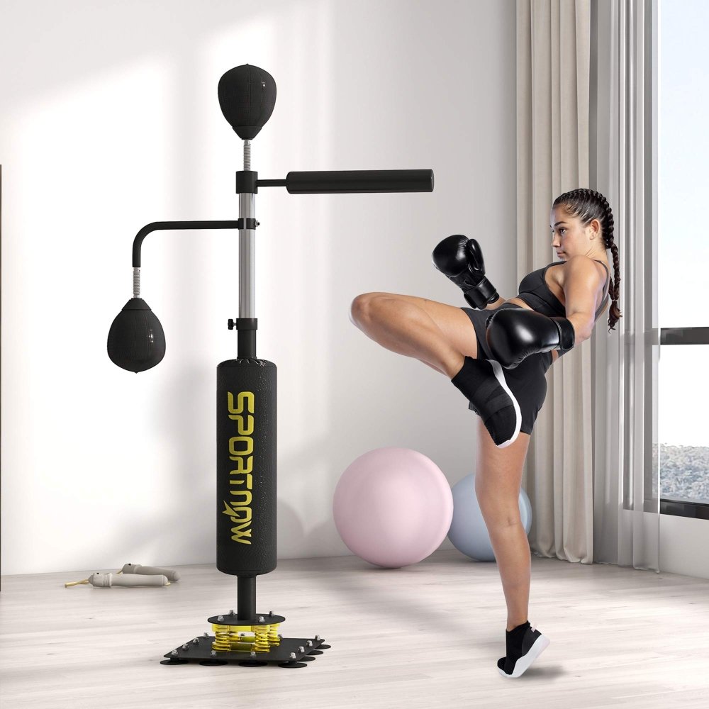Freestanding Reflex Boxing Trainer with Rotating Bar & Adjustable Height